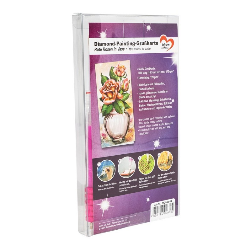 Diamond painting, kartka okoliczościowa, róże, rozm. 10,5x21cm