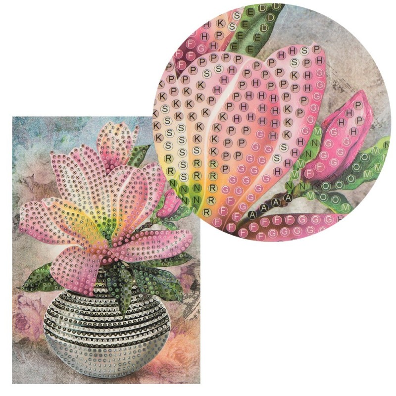 Diamond painting, kartka okolicznościowa, magnolie, 11,5x16,5cm