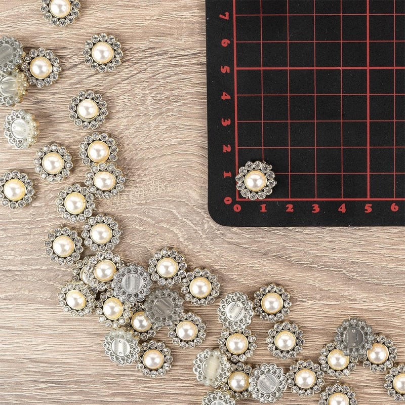 Kamienie dekoracyjne, Kwiat z perłą i cyrkoniami, 40 szt.