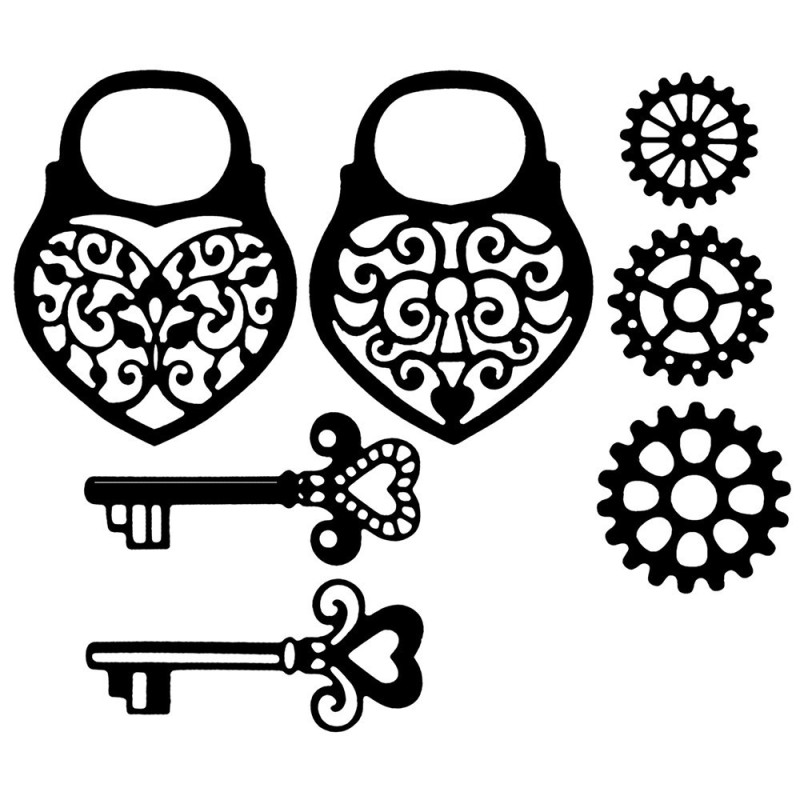 Wykrojnik do papieru, zamki i klucze, 7szt